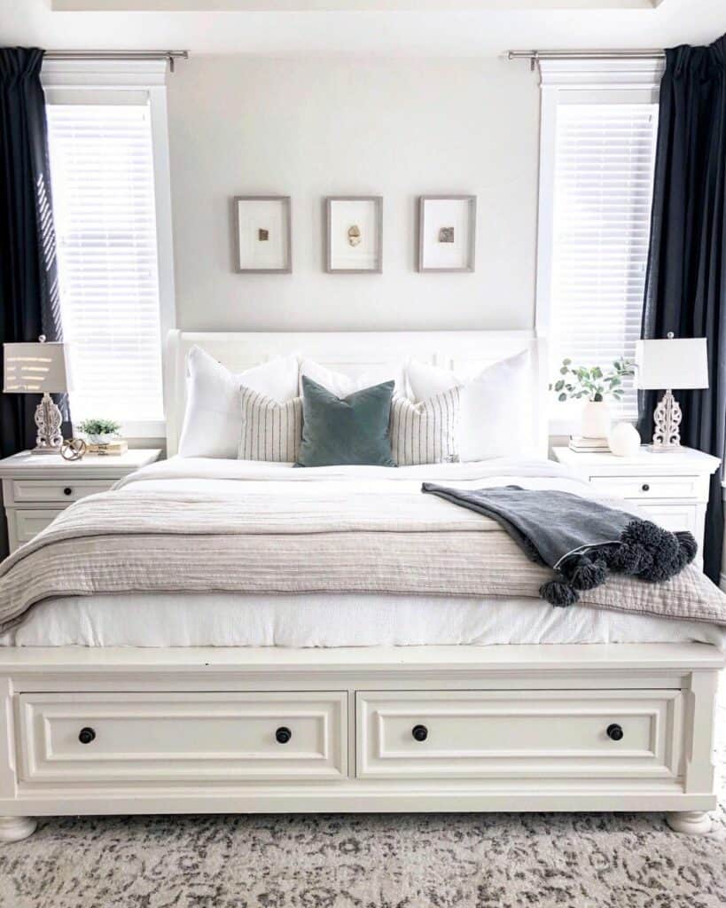 Neutral Bedroom With Black Curtains