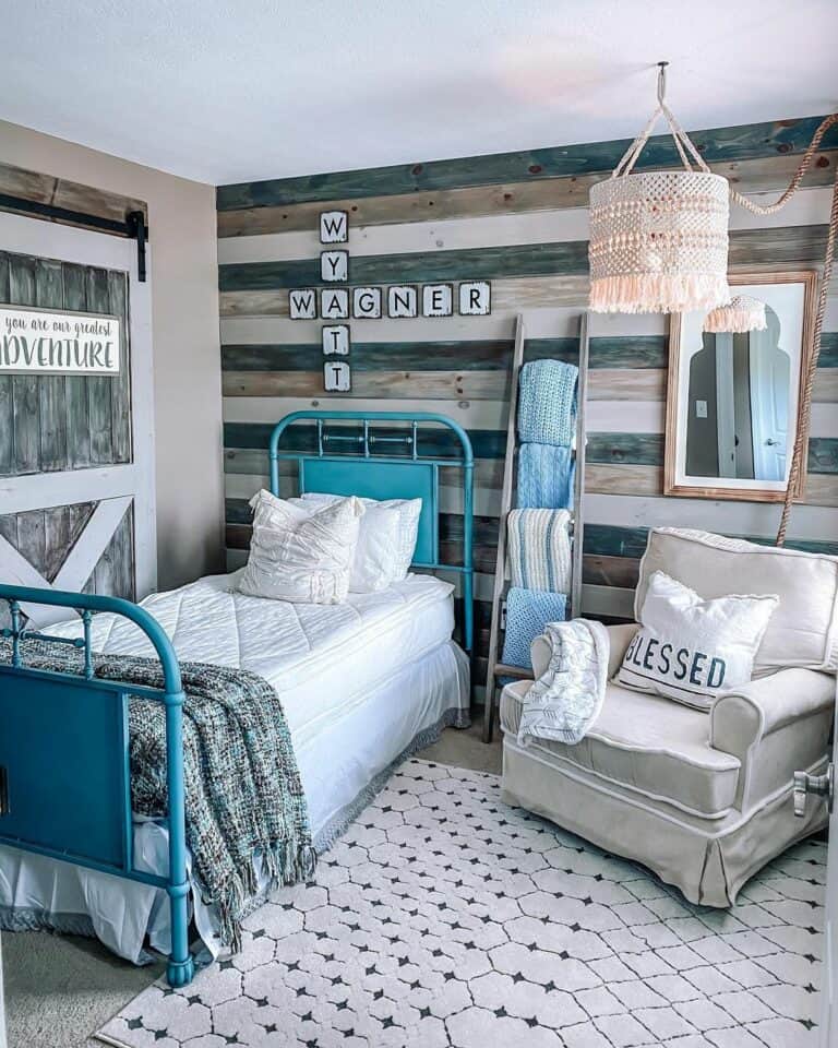 Neutral Bedroom With Blue Accents