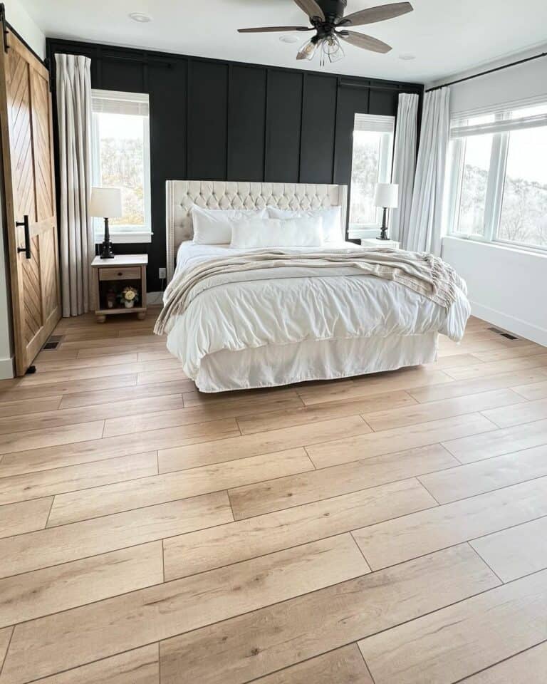 Neutral Bedroom With a Black Accent Wall