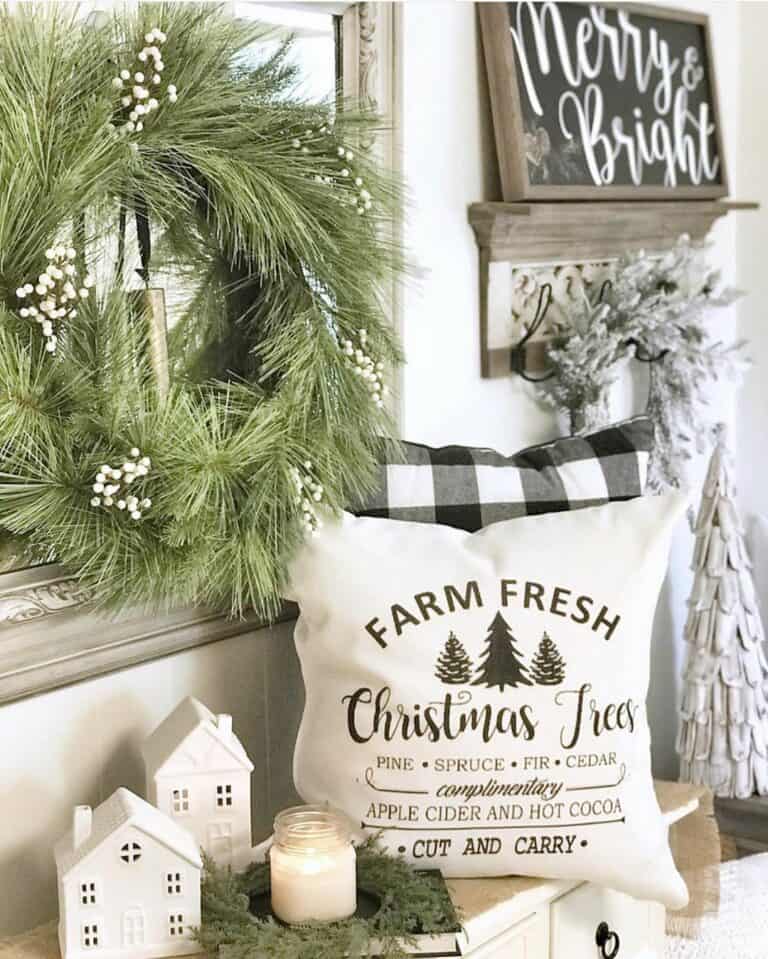 Neutral Christmas Décor with Black and White Plaid