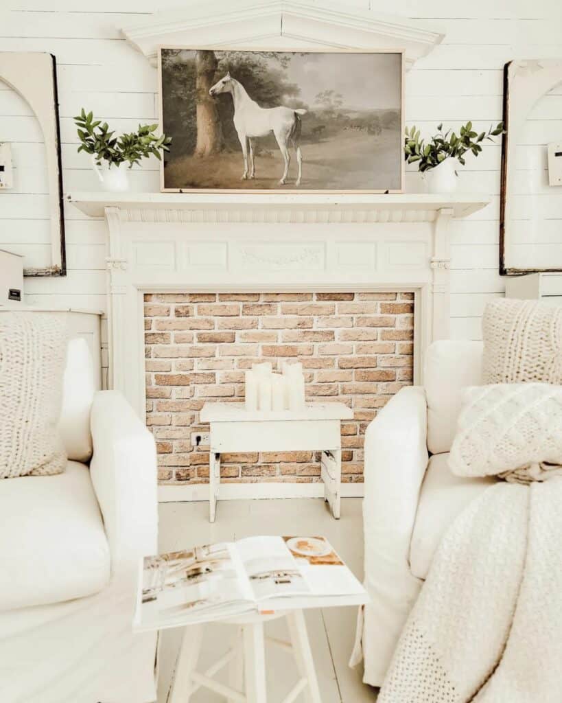 Neutral Country Living Room with Faux Fireplace