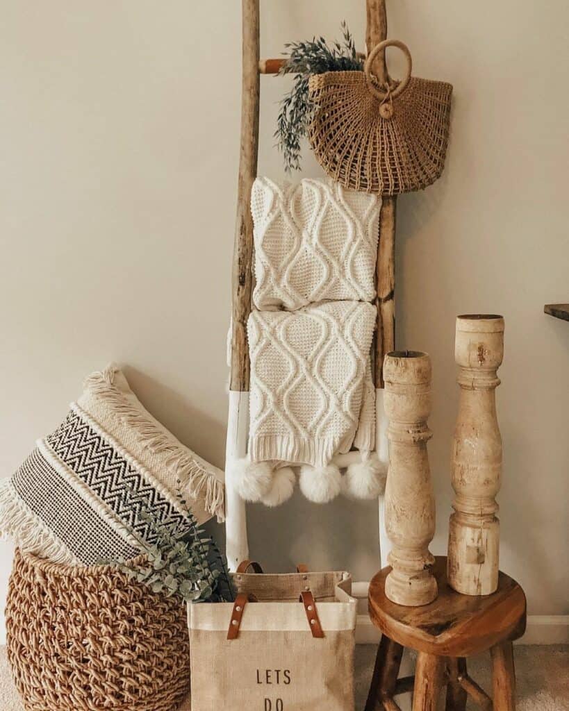 Neutral Fall Décor with Blanket Ladder