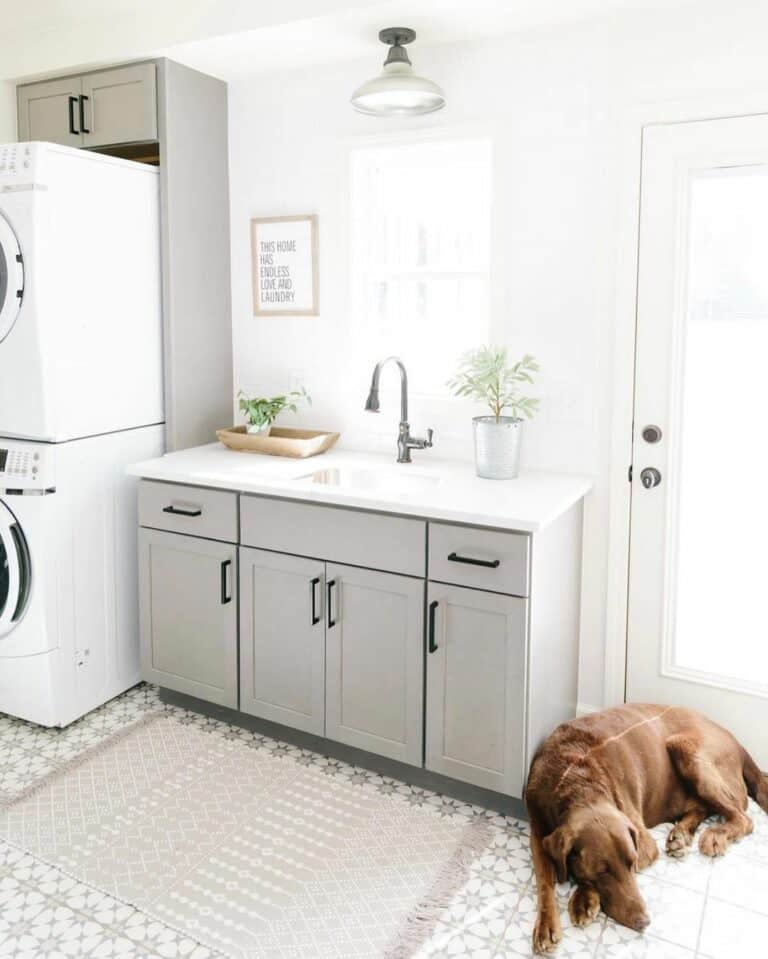 Neutral Gray Laundry Room Cabinets