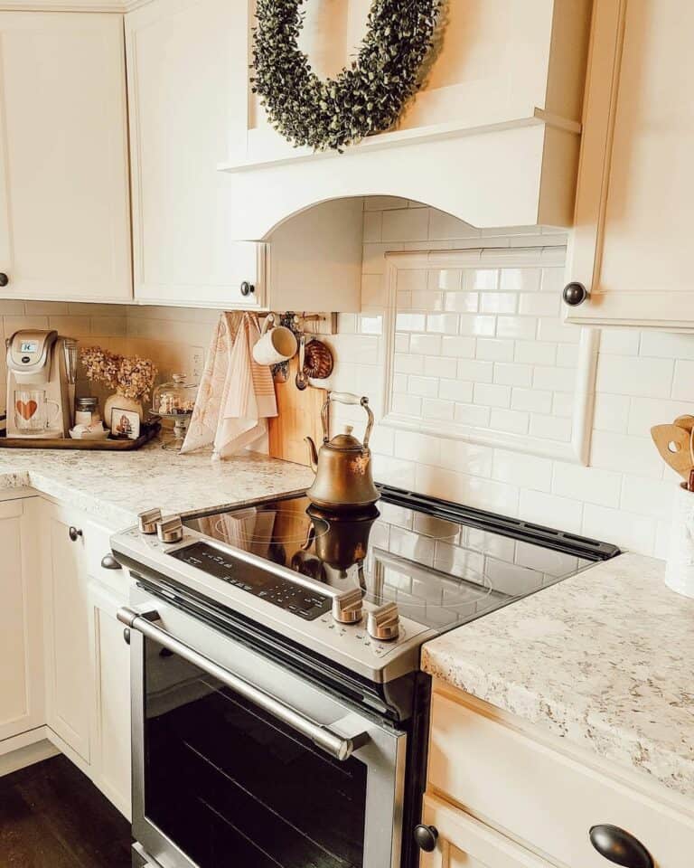 Neutral Kitchen with Subway Tile Behind Stove