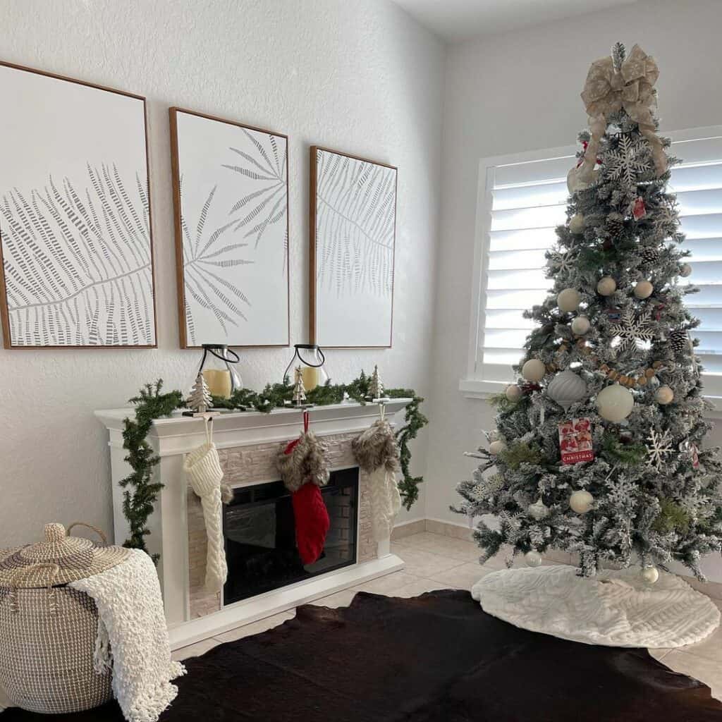 Neutral Living Room with Snowflake Christmas Decorations