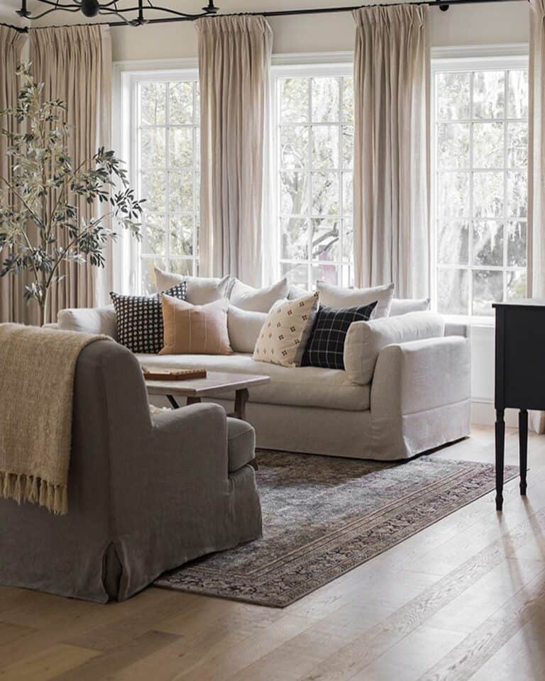 Neutral Sofas in Front of Windows