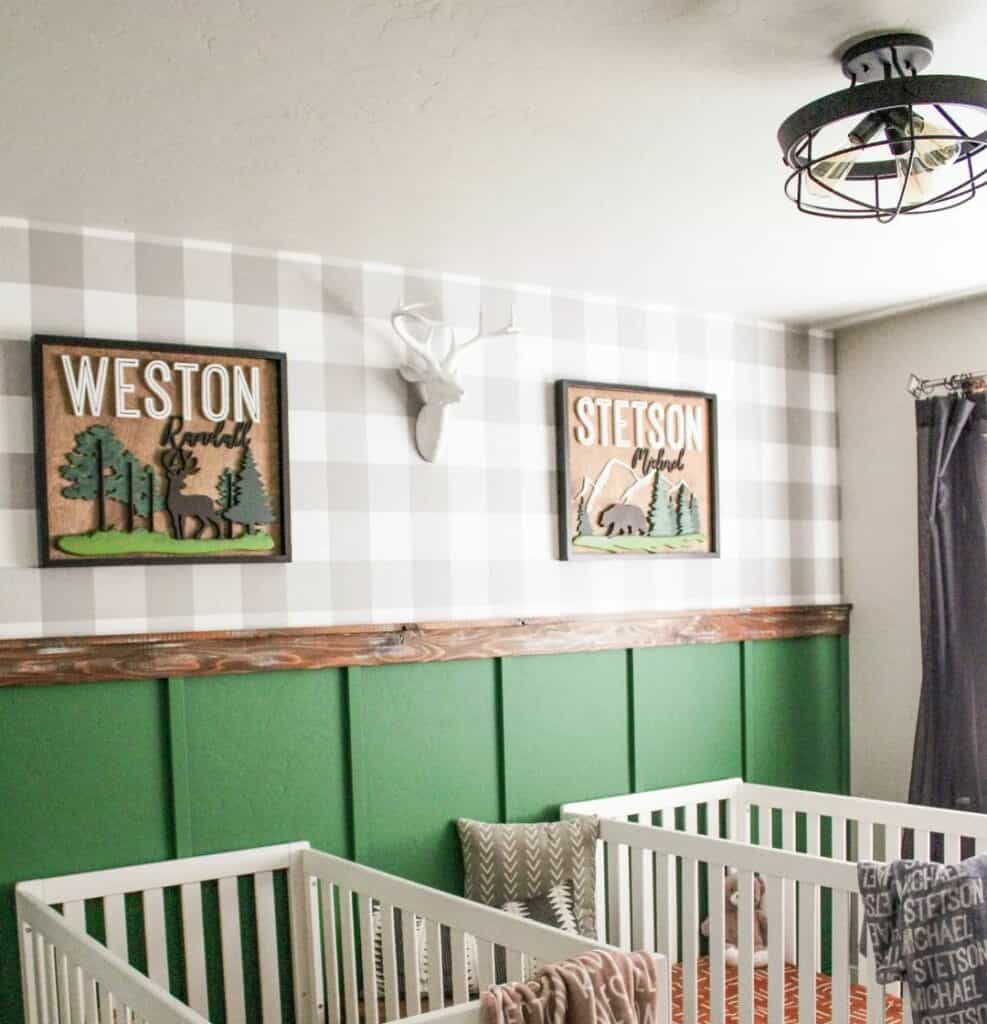 Nursery Accent Wall with Plaid Wallpaper