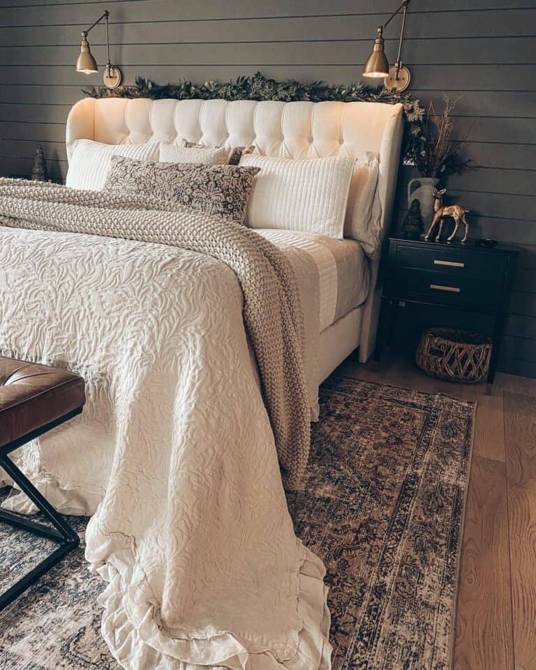 Off-White Bedspread and Beige Coverlet