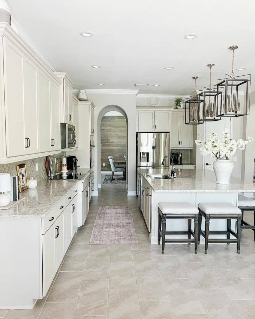 Off-White Kitchen Cabinets with Granite Countertop