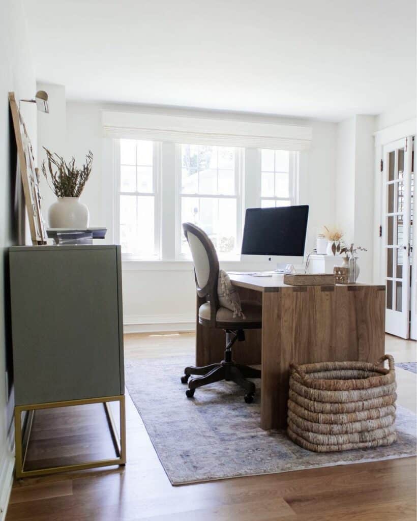 Office With White Window Trim and Modern Blinds