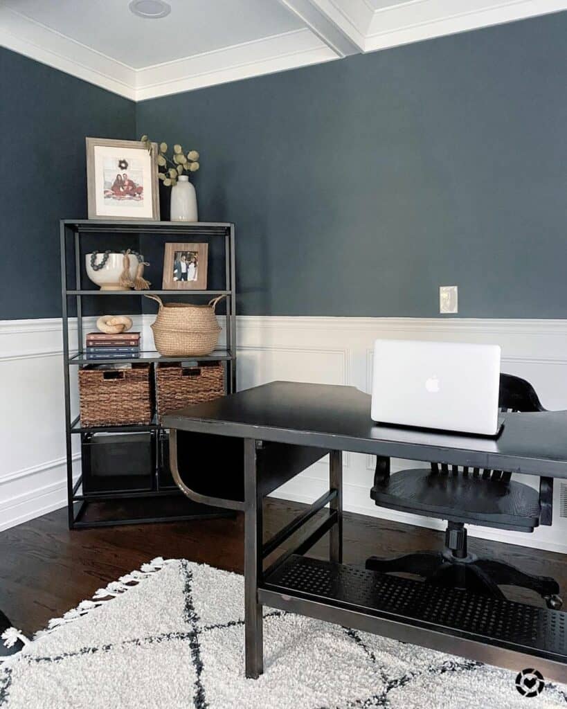 Office with Dark Gray Walls and White Wainscoting
