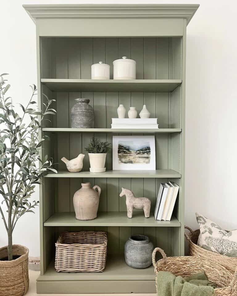 Olive Bookshelf With Minimalist Décor