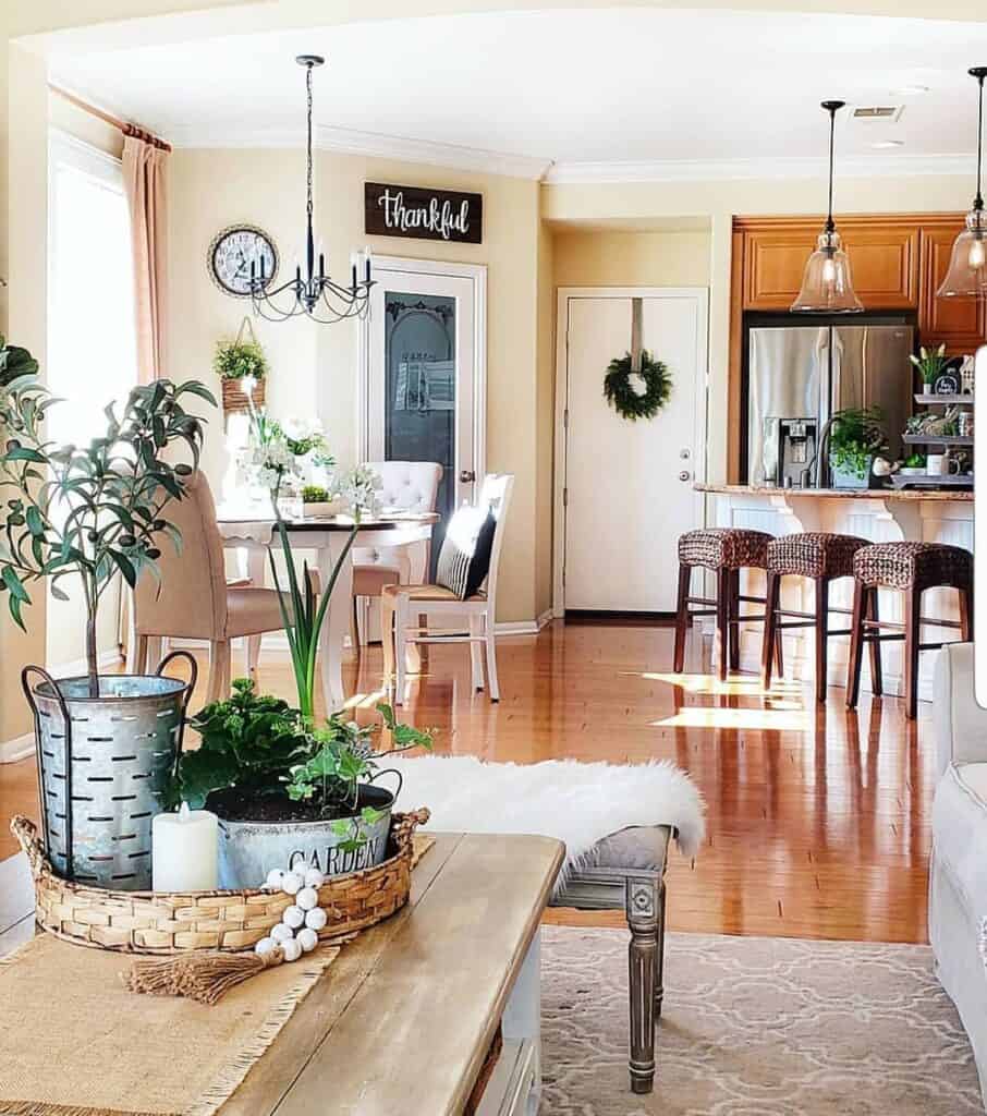 Open-concept Kitchen With Frosted Pantry Door