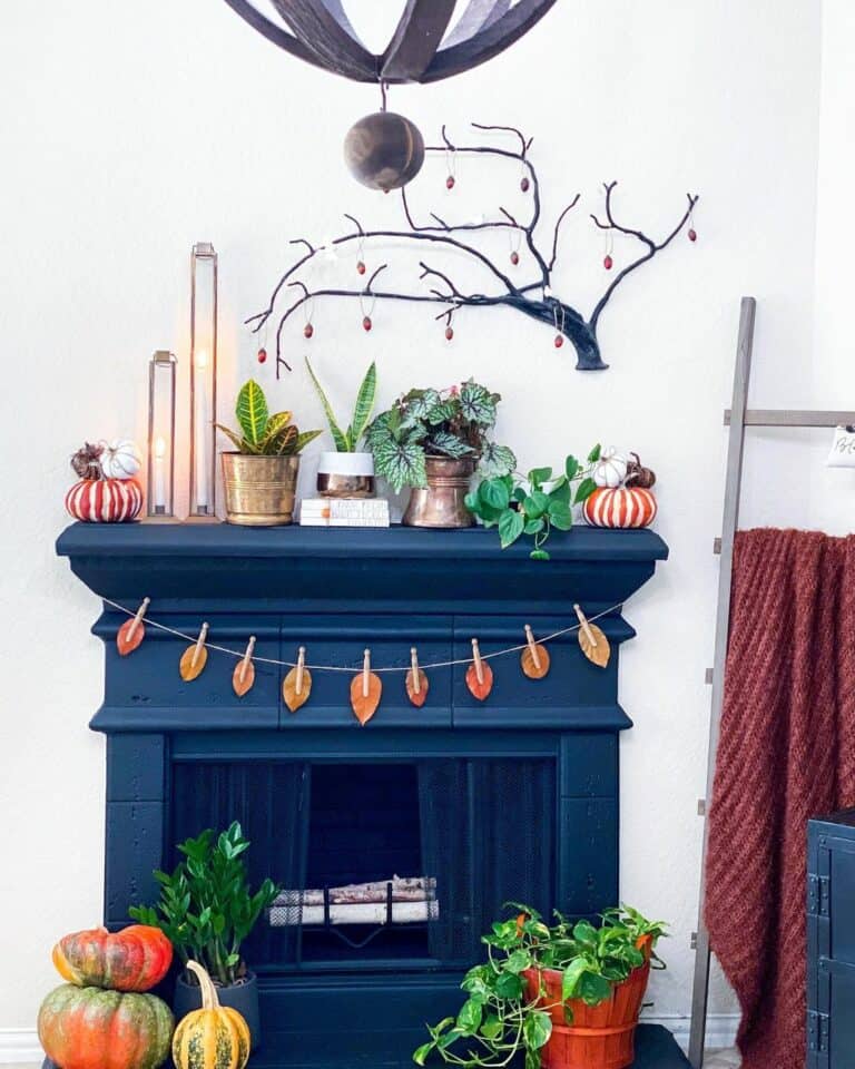 Orange and Green Fall Fireplace Décor