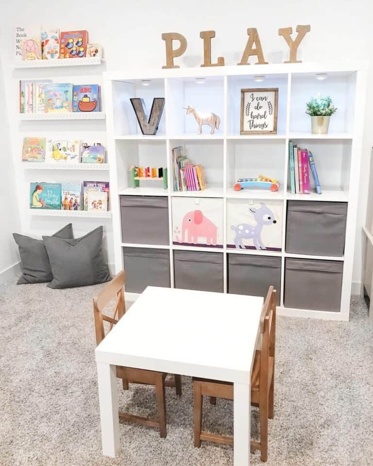 Organization Ideas for a White Playroom