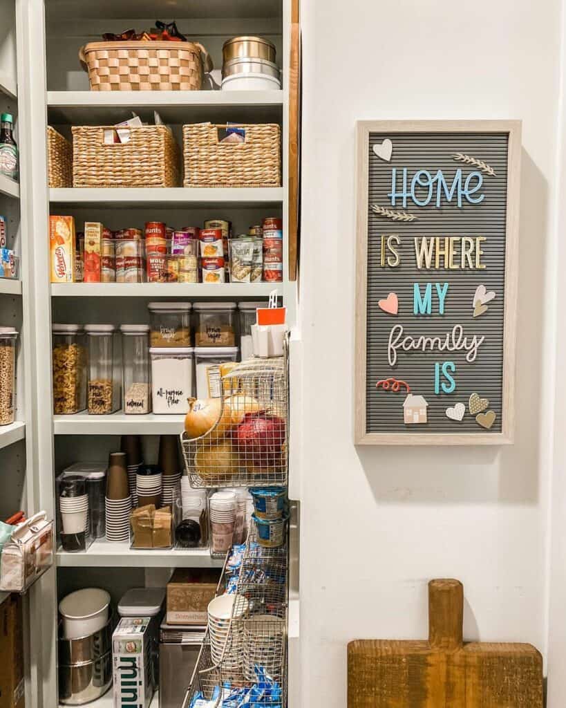 Organized Pantry with Mounted Wire Baskets