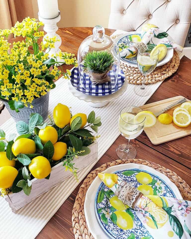 Oval Table with Blue and White Lemon Dishes