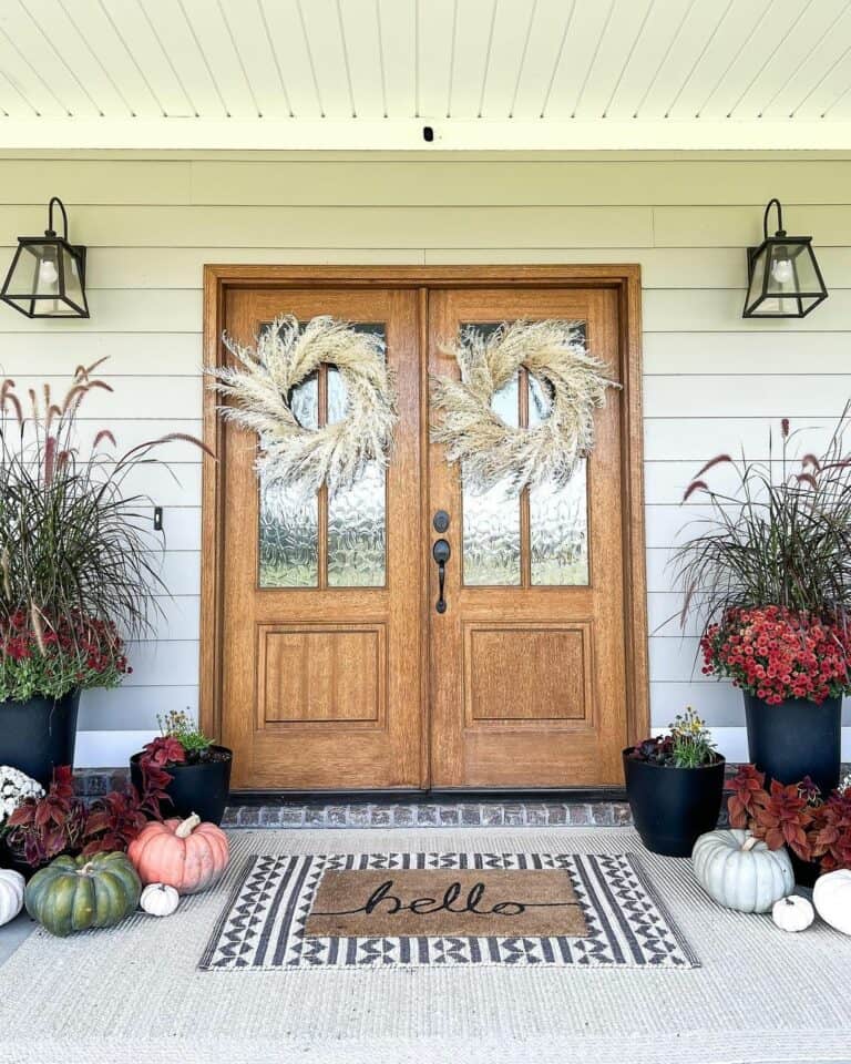 Pampas Grass Wreaths on Front Door