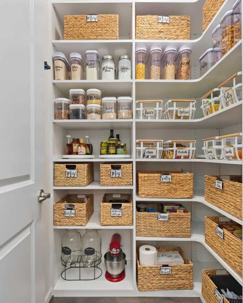Pantry Shelves Ideas with Woven Baskets