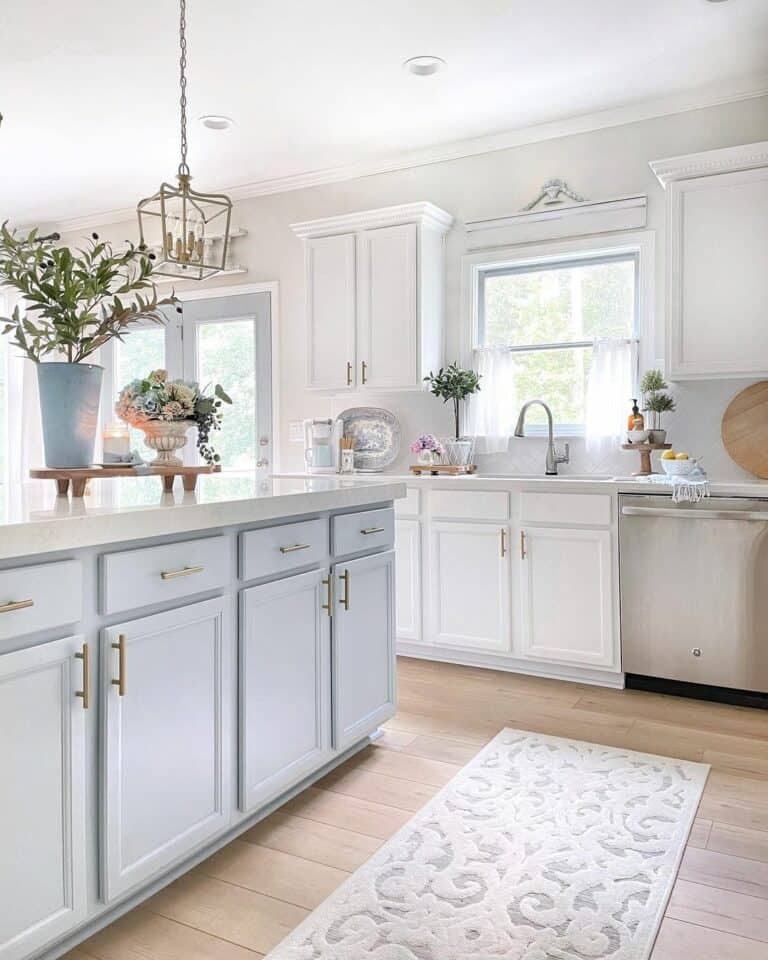 Pastel Island With White Countertop