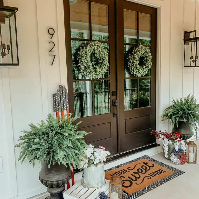 Patriotic Front Porch With Modern Lighting