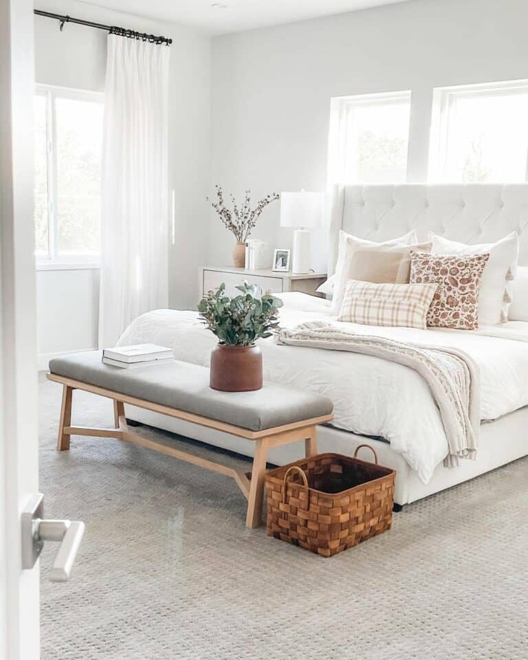 Patterned Gray Carpet Idea for Cozy Bedroom