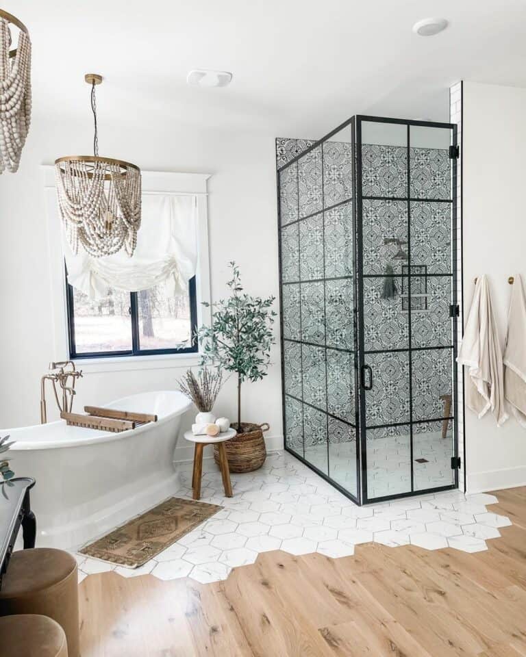 Patterned Gray and White Shower Tile