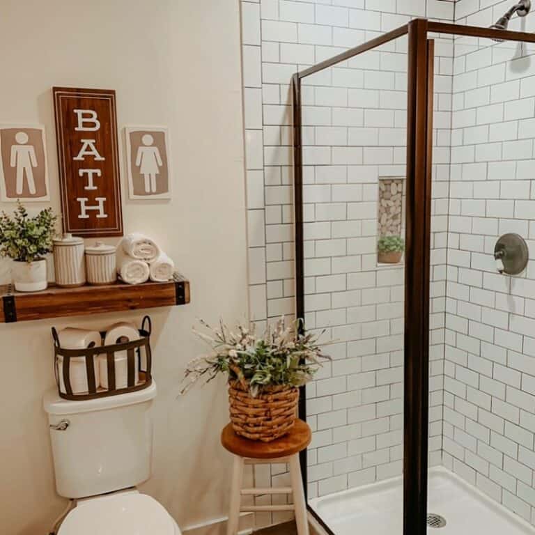 Pebble Tile Shower Niche in Modern Shower