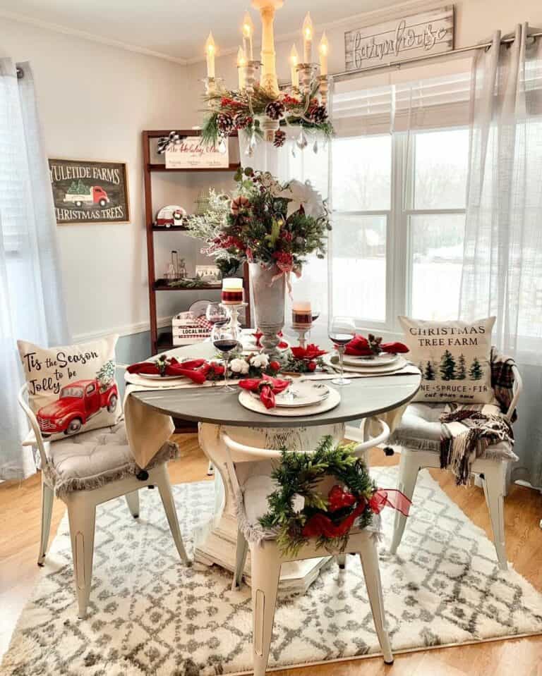 Pedestal Table Stands on Square Rug