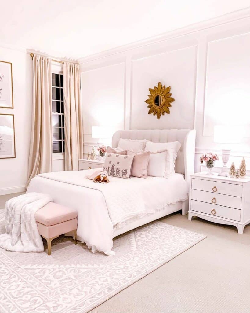 Pink Bedroom with White Nightstands