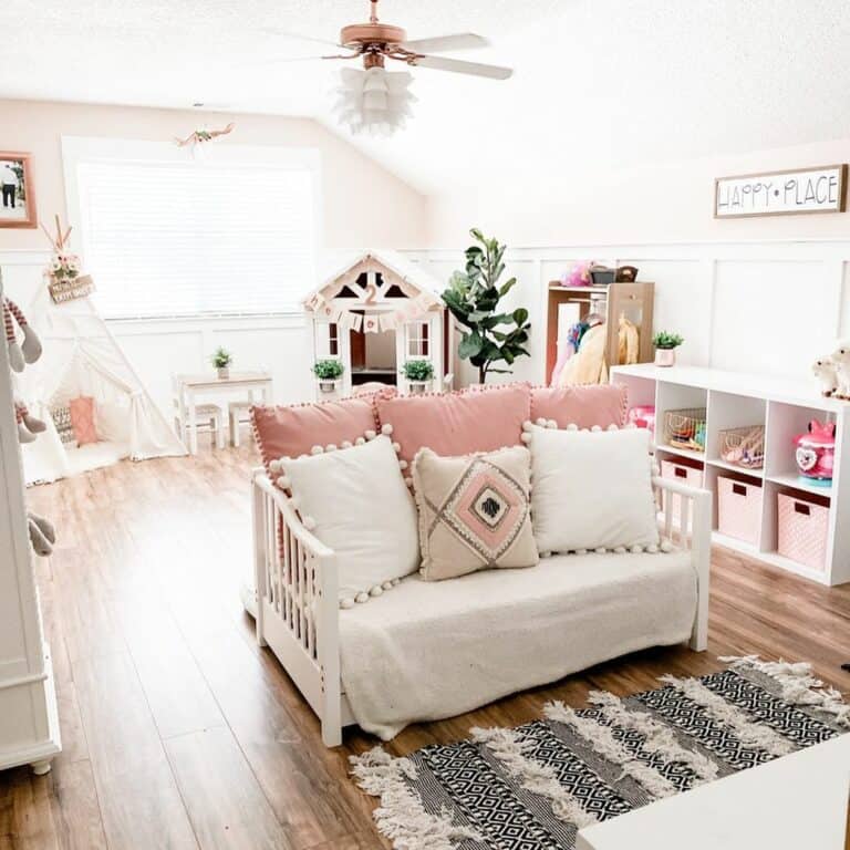 Pink and White Playroom Shelving Ideas