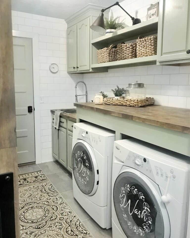 Pistachio Green Laundry Room Cabinets