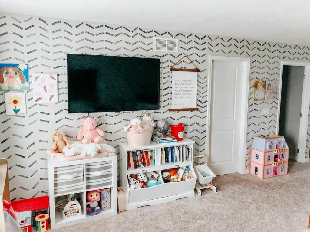 Playful Room with Geometric Wallpaper