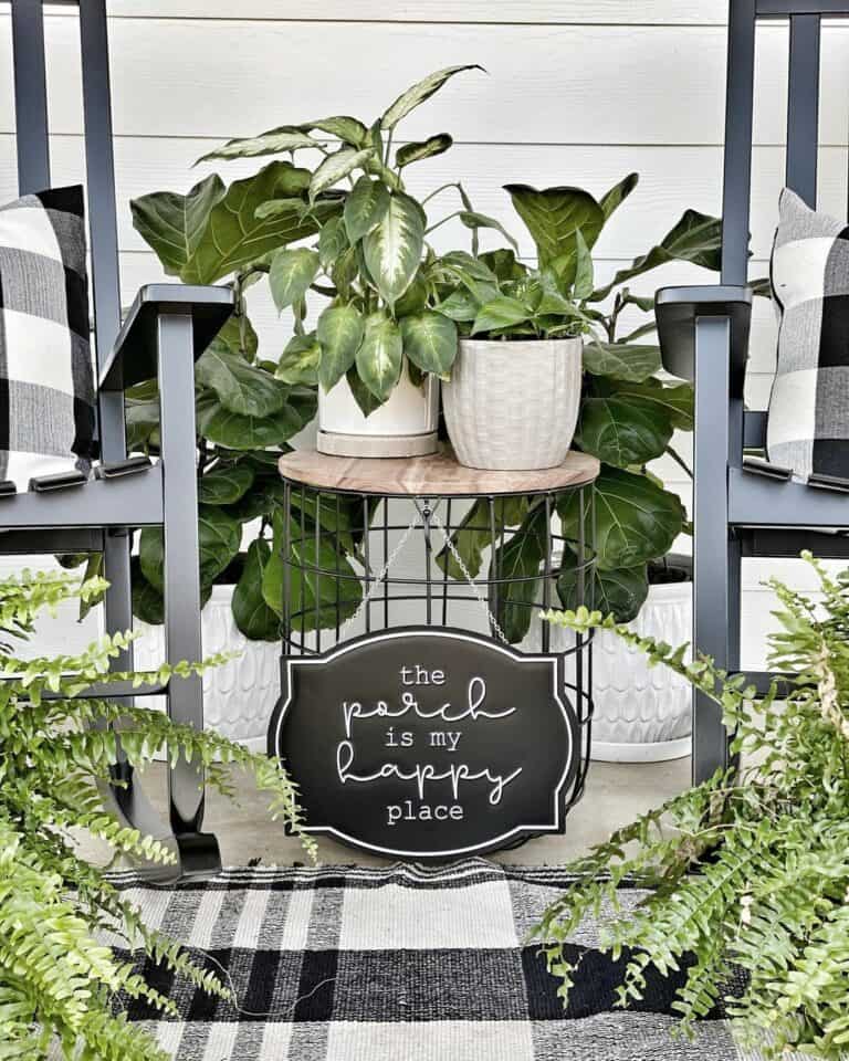Porch with Greenery Decor in White Planters