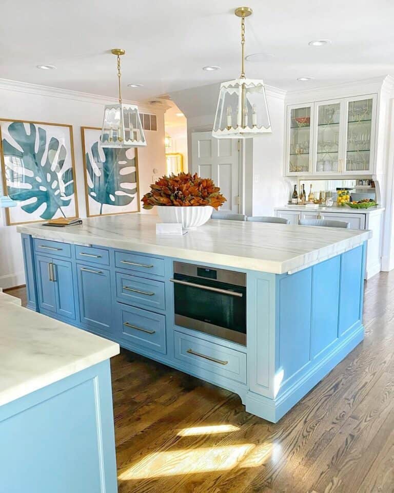 Powder Blue Kitchen Island With Hutch