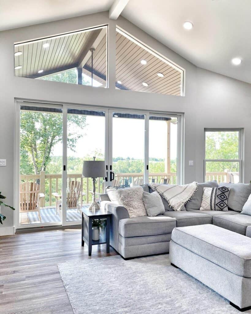 Purplish Living Room with Flat Baseboard