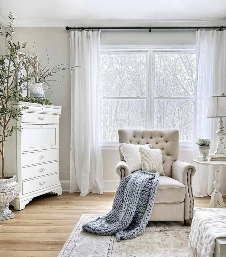 Quiet Living Room with a Gray Chunky Knit Blanket