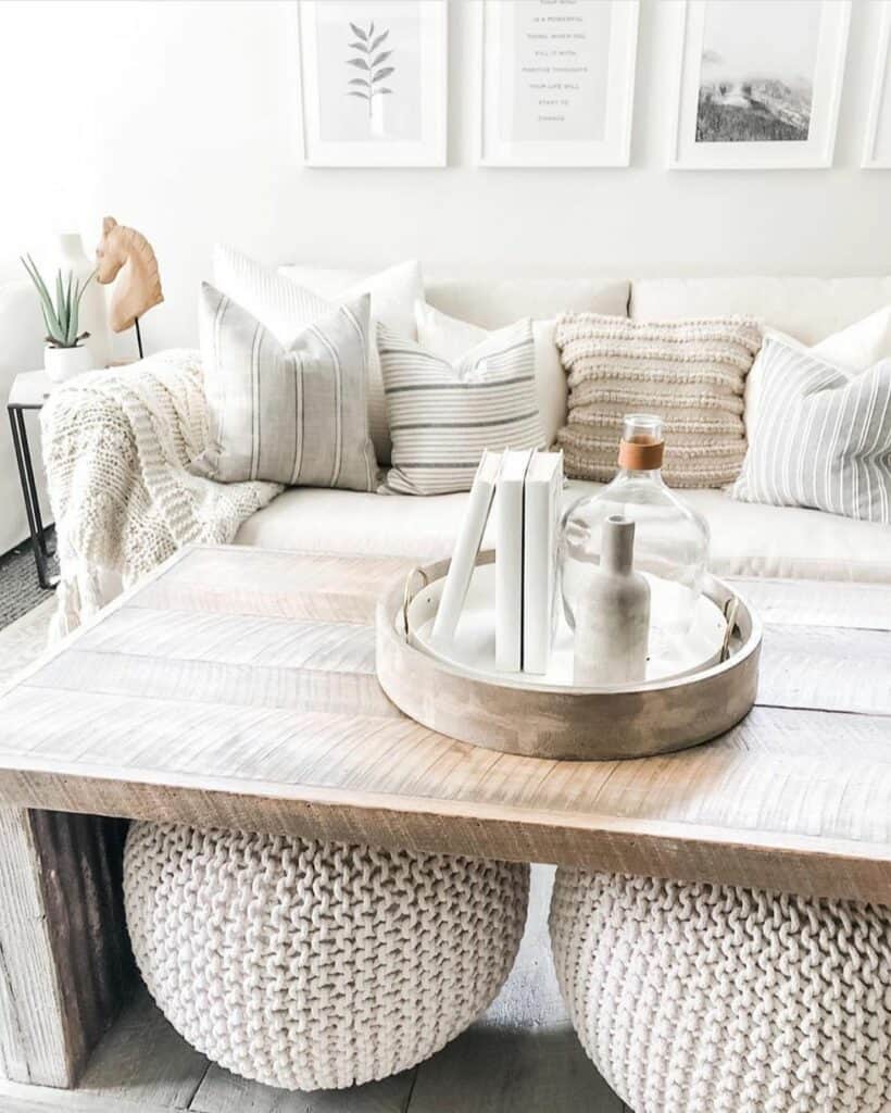 Reading Nook with Beige Couch Throw Pillows