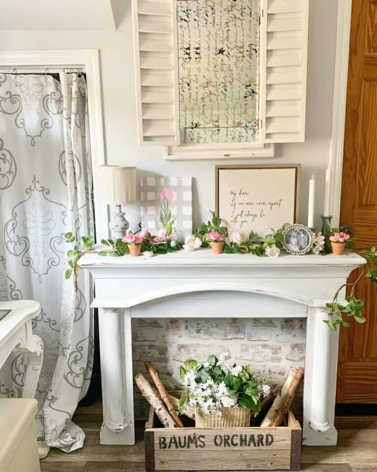 Refreshing Spring Décor on Faux Fireplace Mantel