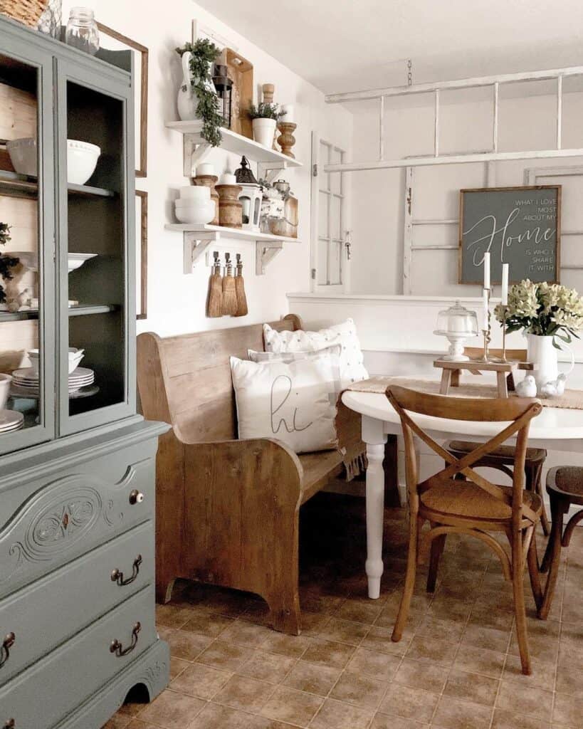 Refurnished Pew Bench in Cozy Breakfast Nook