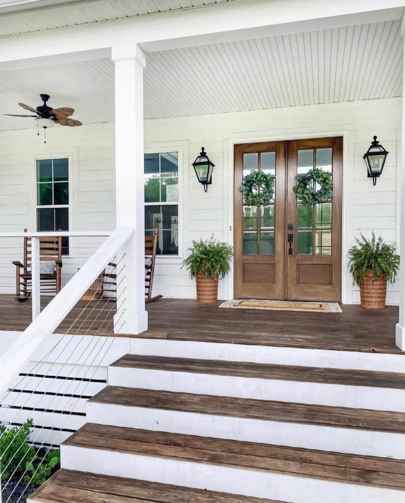 Rocking Chairs on White and Wood Porch