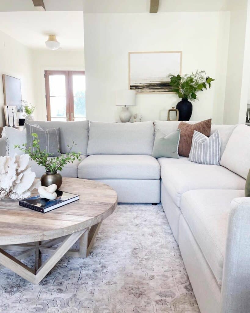 Round Coffee Table in a Gray Living Room