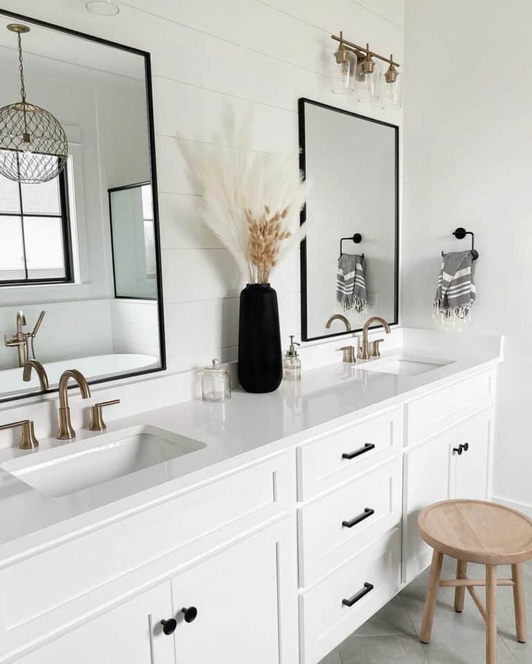 Round Light Wood Bathroom Stool for White Vanity
