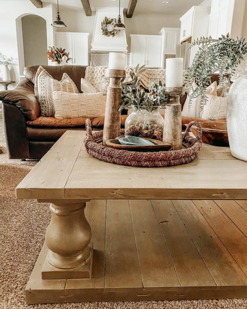 Round Red Tray on a Wooden Coffee Table