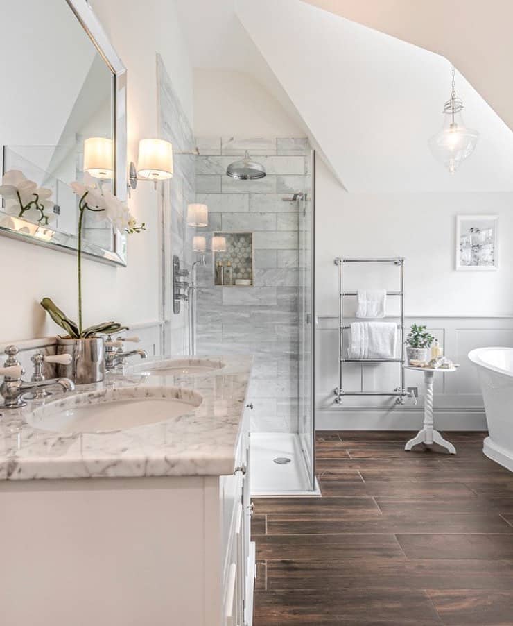 Round Tile Shower Niche in Marble Shower - Soul & Lane