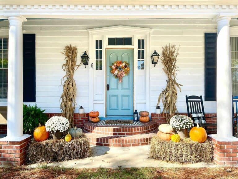 Rounded Brick Front Steps and Blue Front Door