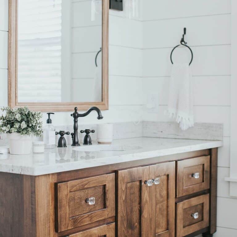 Rustic Bathroom Vanity With Modern Marble Countertop