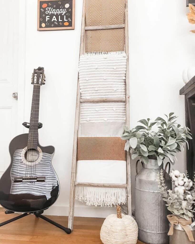 Rustic Blanket Ladder Feature Wall
