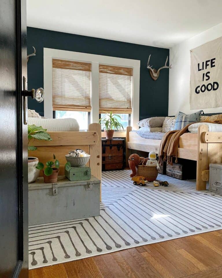 Rustic Boys Room With Dark Green Walls