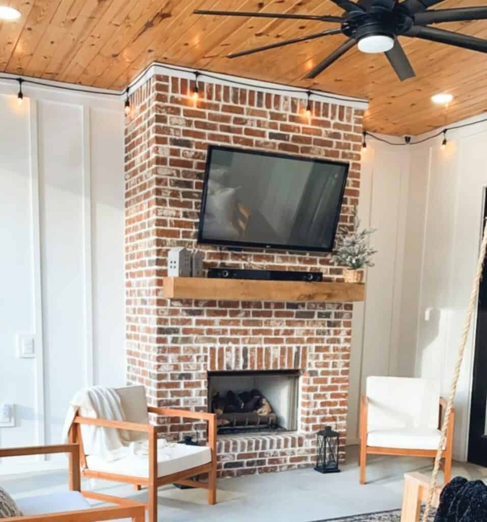 Rustic Brick Fireplace With TV